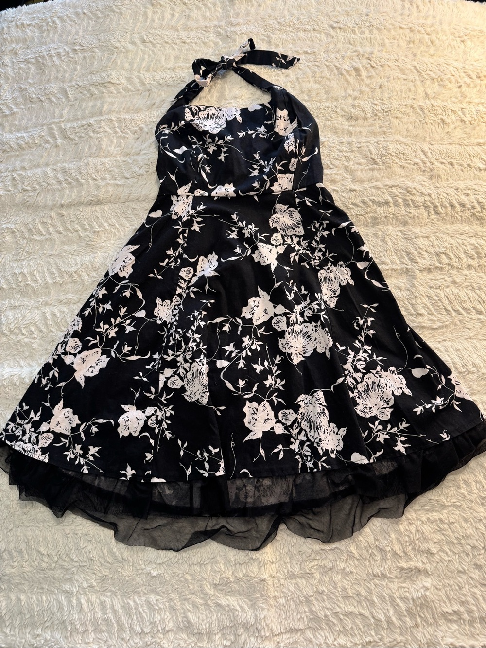 Black & White Floral Halter Dress